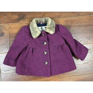 Cherokee Infant Girls Size 12 Months Purple Wool Coat with Faux Fur Collar!